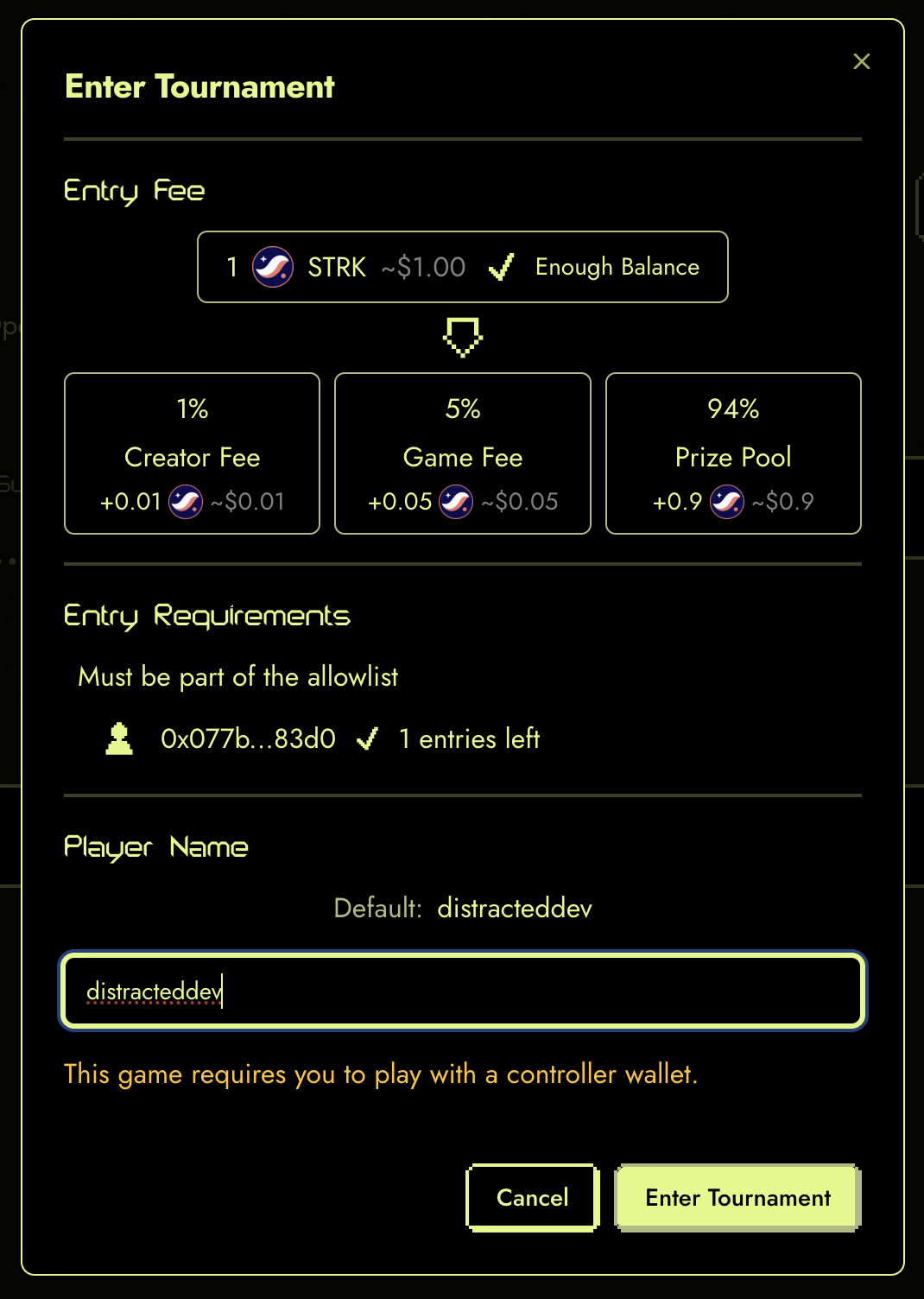 Entering a tournament