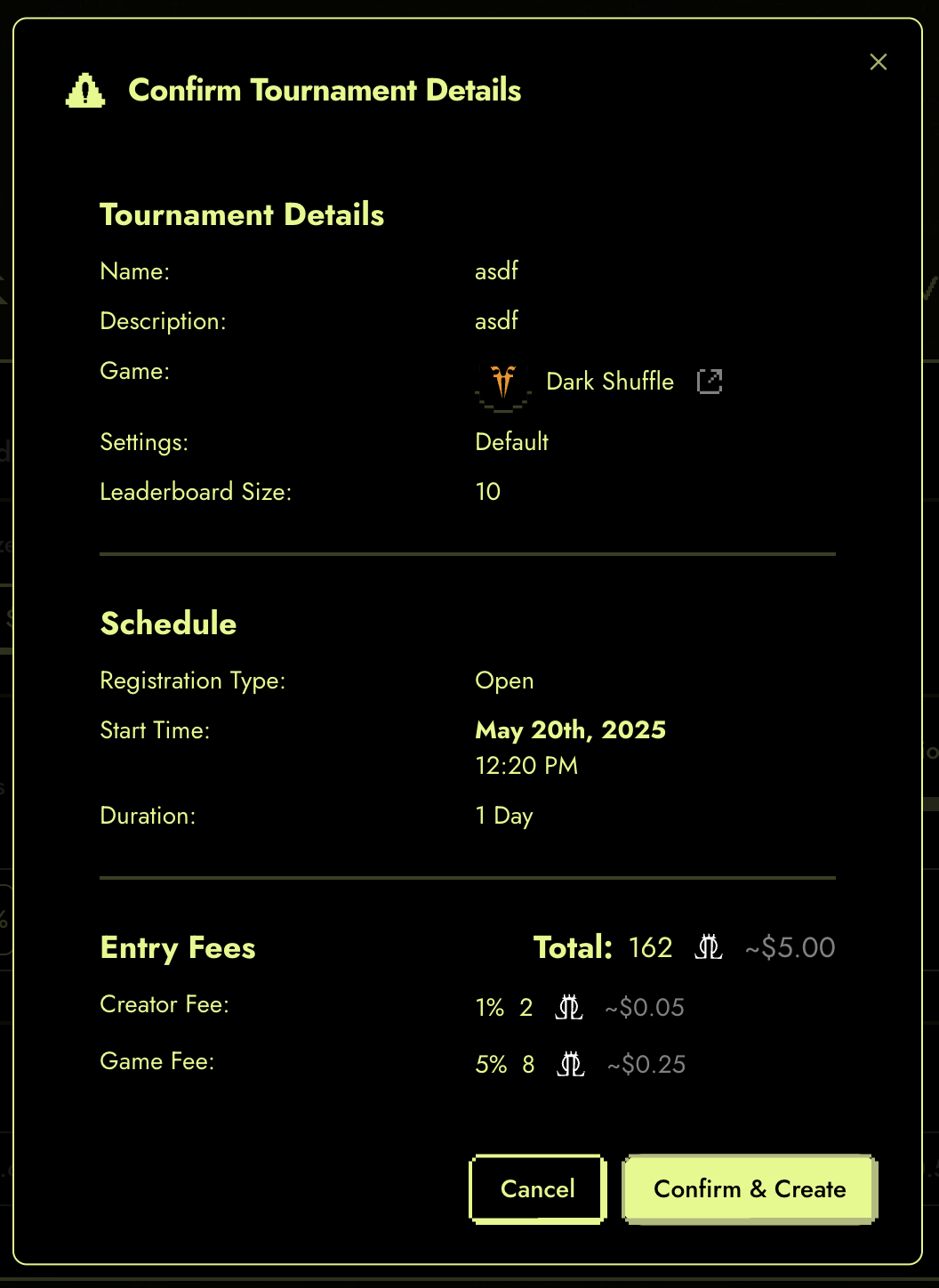 Tournament Confirmation